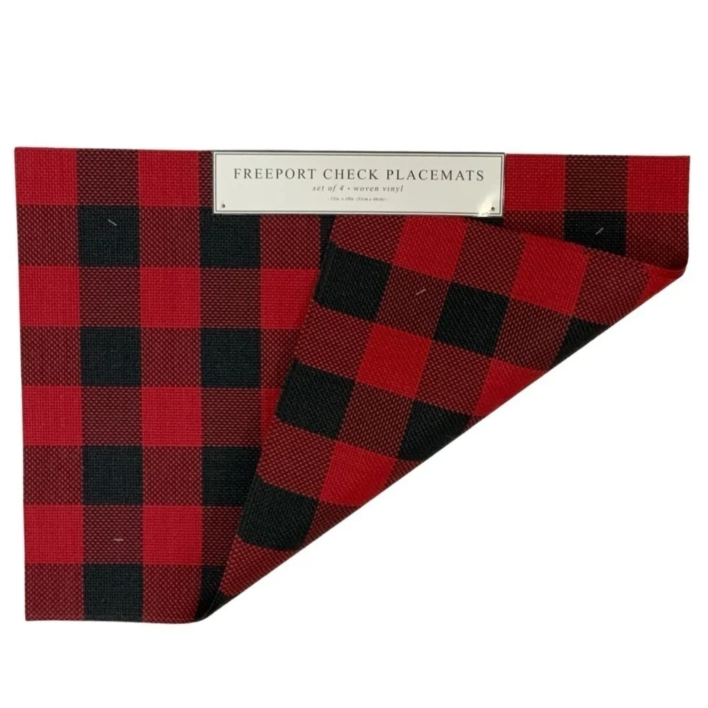 Benson Mills Placements Buffalo Check Plaid Reversible Woven Red Black Set of 4
